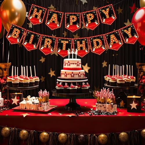Oudain Movie Night Birthday Banner Decorations