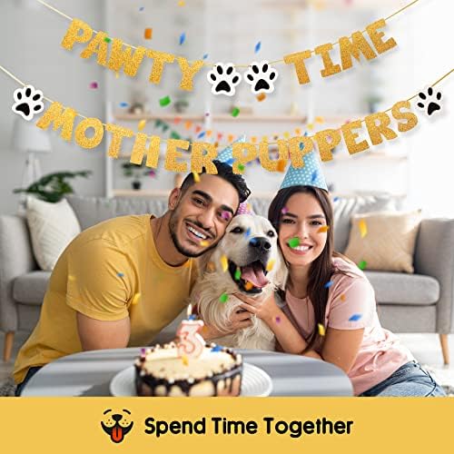 Pre-Strung Dog Birthday Banner with Gold Glitter