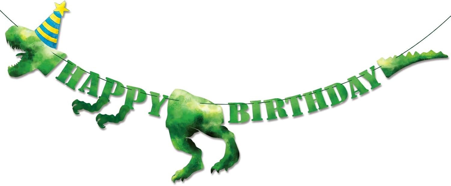 Dinosaur Birthday Banner Green for Kids Party Decor