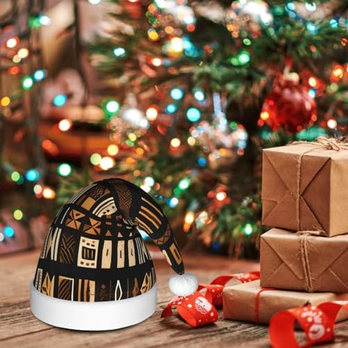 QINZHENG Velvet Plush Santa Hat With African Tribal Print