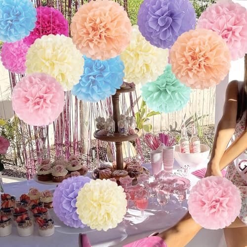 16PCS Pastel Tissue Pom Poms Decorations
