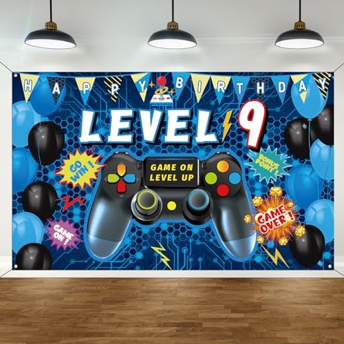 Vlipoeasn 9th Birthday Video Game Backdrop Banner