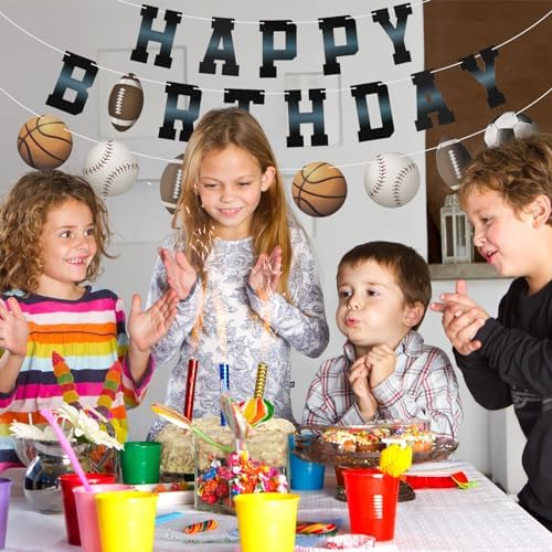 Sports Birthday Banner with Happy Birthday Flags and Balls