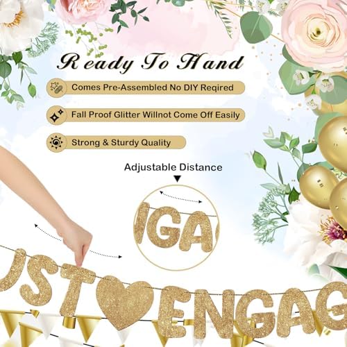 Breling Just Engaged Banner Glitter Engagement Decor