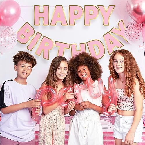 Happy Birthday Banner 9ft Pink Gold Pre-Strung Decor