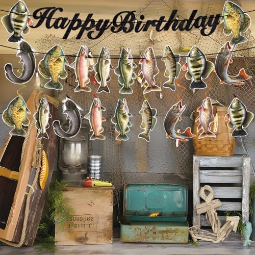 JINGAOFUN Fishing Birthday Decorations Set