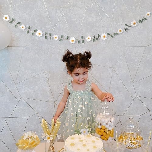 Wool Felt Daisy Chain Banner Garland for Birthday Decorations