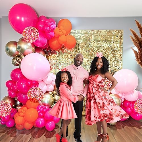 ECEAE Pink Orange Balloon Garland Kit with Hot Pink Gold Confetti Balloons