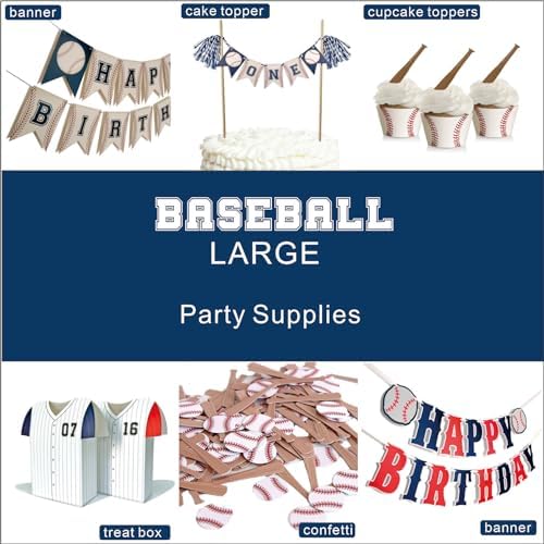 Baseball Birthday Banner Set Navy Blue Red White