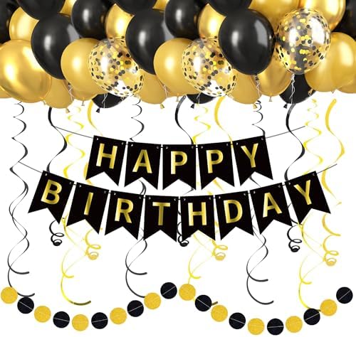 CANREVEL Black and Gold Birthday Decorations Set