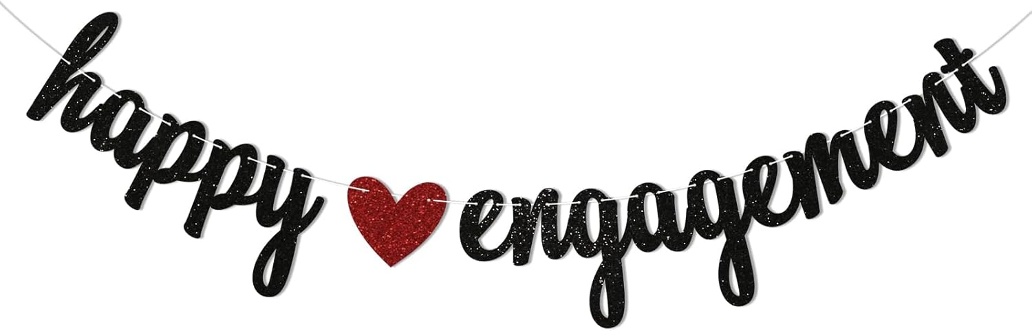 Happy Engagement Banner with Red Heart Decorations