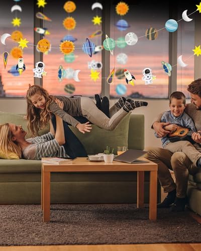 Galaxy Solar System Hanging Banner with Rockets and Stars