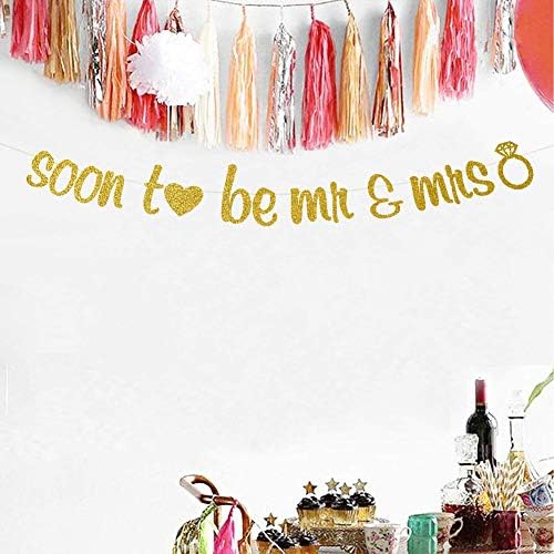 Soon To Be Mr Mrs Gold Glitter Adjustable Banner
