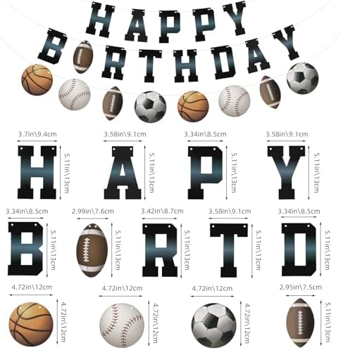 Sports Birthday Banner with Happy Birthday Flags and Balls