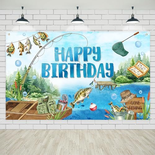 Avezano Gone Fishing Happy Birthday Banner 6x36ft