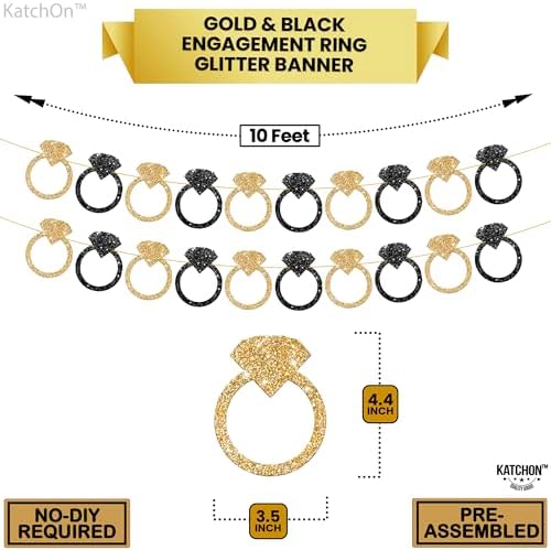 KatchOn Black and Gold Engagement Ring Banner - 10 Feet Pre-Strung