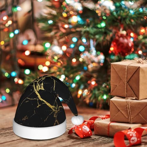 QINZHENG Gold Black Santa Hat Velvet Plush Xmas Decoration
