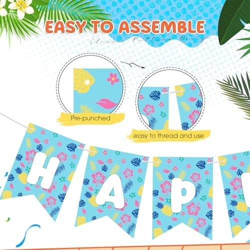 TaoBary Blue Cartoon Happy Birthday Banner