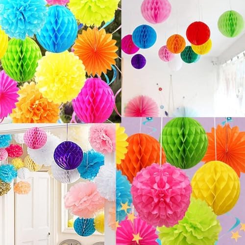 12pcs Tissue Paper Honeycomb Balls Decor Kit