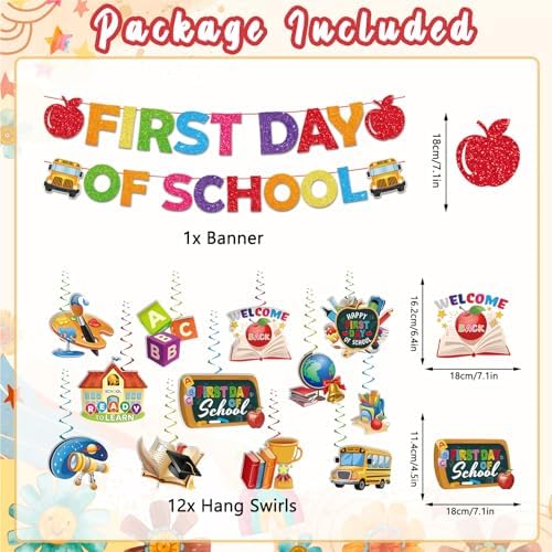 Back to School Decorations Banner Set with Hanging Swirls