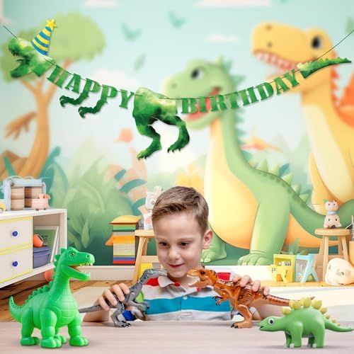 Dinosaur Birthday Banner Green for Kids Party Decor