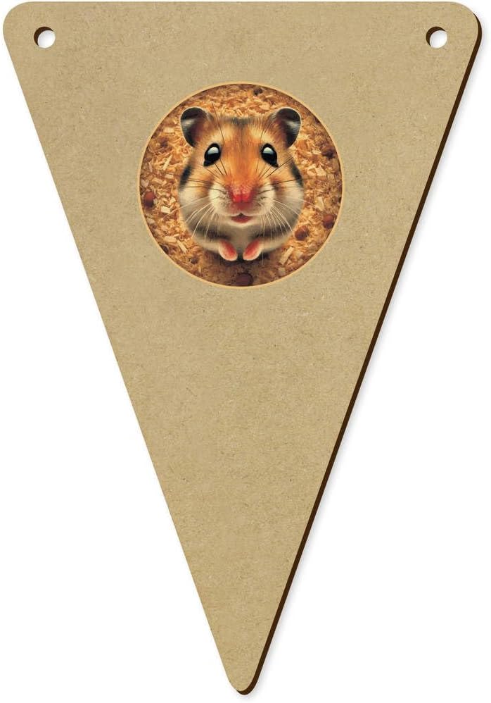 Azeeda 5 x 140mm Cute Hamster Wooden Bunting Flags