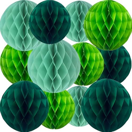 Green Paper Honeycomb Flower Balls 12 Pcs