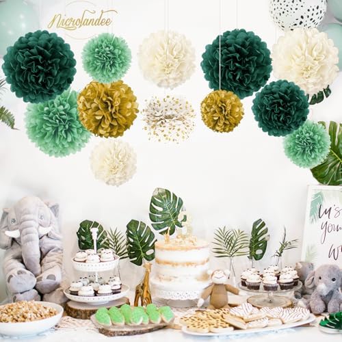 NICROLANDEE Green Tissue Pom Poms - 12PCS for Weddings and Parties