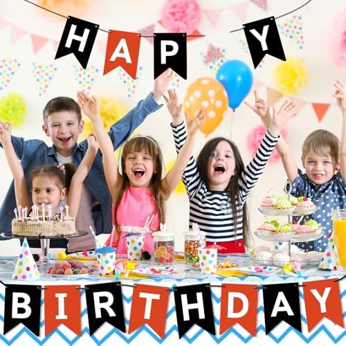 Happy Birthday Banner Sign Black and Red Party Decor