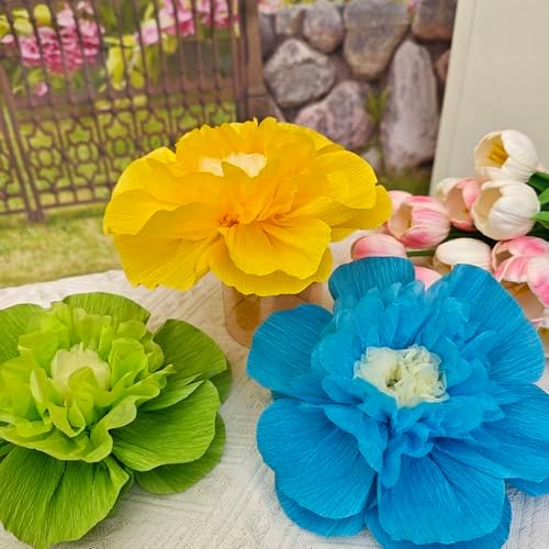 Rainbow Crepe Paper Flowers for Decorations Pack of 9