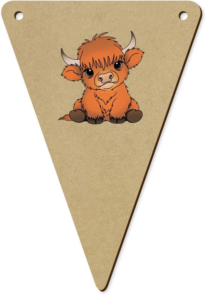 5 Piece Baby Highland Cow Bunting Flags Wood