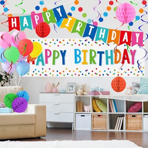 Happy Birthday Decorations Kit with Banner Backdrop Garland Streamers Balloons