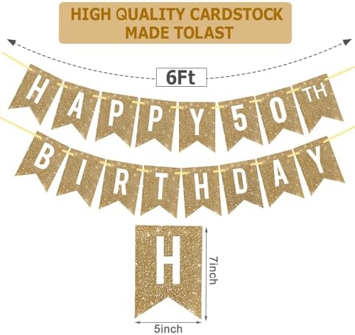 Gold Glitter Happy 50th Birthday Banner 12ft