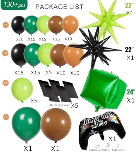 Video Game Balloon Garland Kit 135pcs Green Black Brown