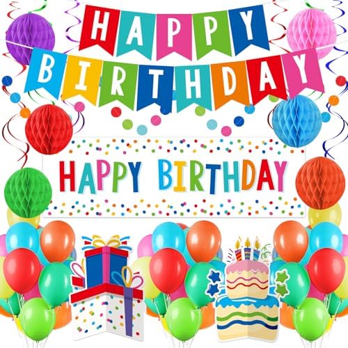 Happy Birthday Decorations Kit with Banner Backdrop Garland Streamers Balloons