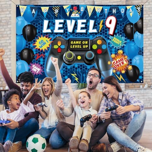Vlipoeasn 9th Birthday Video Game Backdrop Banner