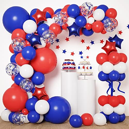 RUBFAC 160pcs Red White Blue Balloons Garland Arch Kit