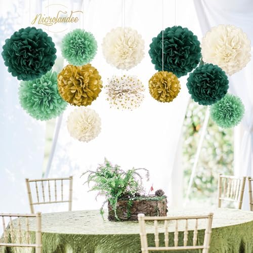 NICROLANDEE Green Tissue Pom Poms - 12PCS for Weddings and Parties