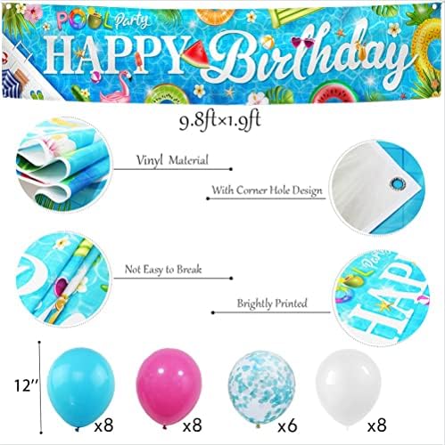 Hakoti Hawaiian Birthday Pool Banner with 30 Balloons