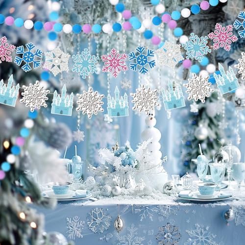 5 Pcs Snowflake Birthday Banner Set with Felt Castle Decorations