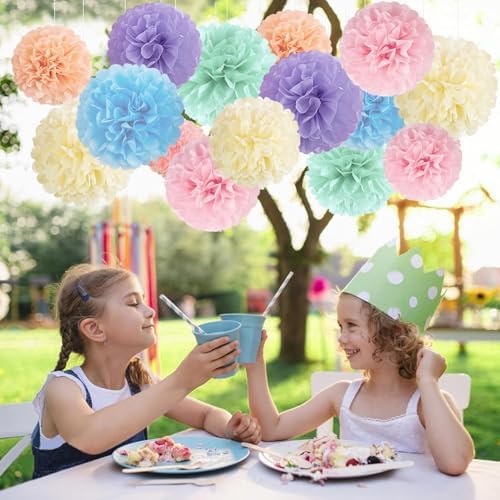 16PCS Pastel Tissue Pom Poms Decorations