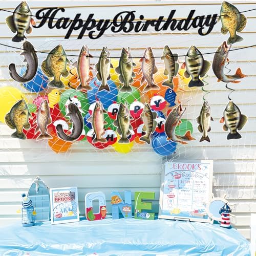 JINGAOFUN Fishing Birthday Decorations Set
