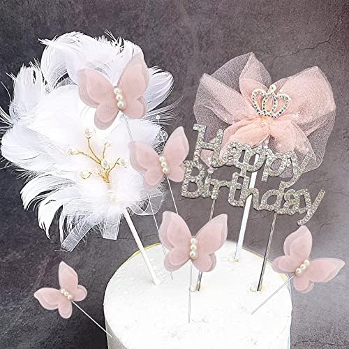 Sparkling Cake Topper Set with Butterfly and Pink Bow