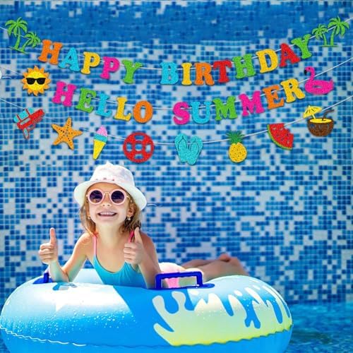 Glitter Happy Birthday Hello Summer Decor Banner Set