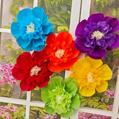 Rainbow Crepe Paper Flowers for Decorations Pack of 9