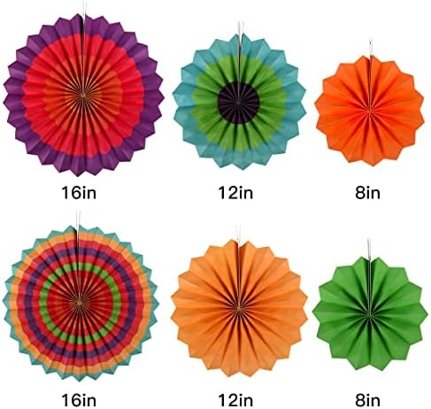 Koboome Rainbow Hanging Paper Fan Set with Pom Poms
