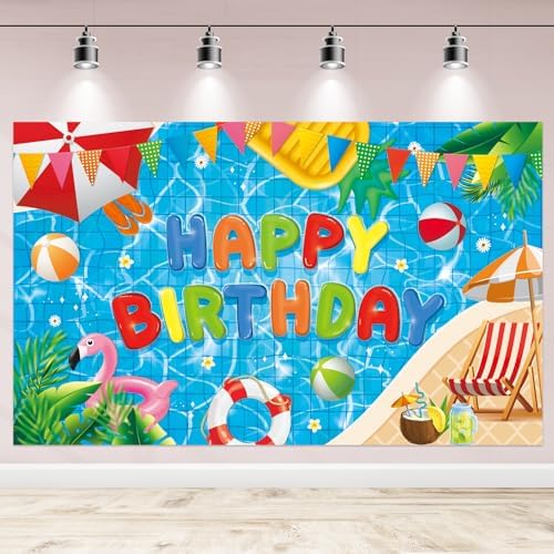 Pool Party Birthday Banner Backdrop Decorations
