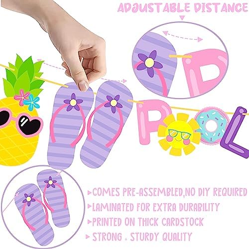 Pool Birthday Party Banners 2pcs Glitter Pink Hawaii Decorations