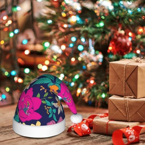 QINZHENG Personalized Santa Hat with Flowers Print