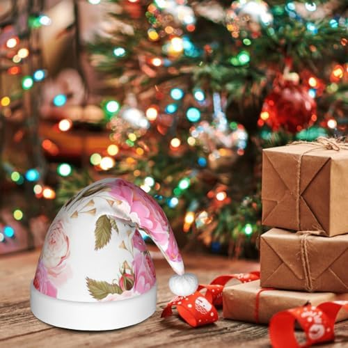 QINZHENG Personalized Rose Flower Santa Hat for Women Christmas Gift